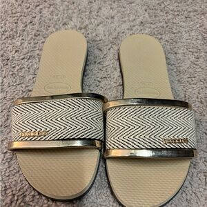 Havaianas You Trancoso Slide Sandals in Sand Grey Accents Size 7/8